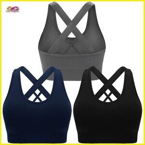 Seamless Sports Bras High Impact Padded Criss Cross Back Workout Tops Activewear